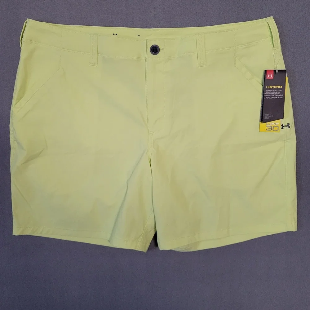 Under Armour Mens UA Storm Golf Shorts‎ Yellow Citron HeatGear UPF 30 Size 40